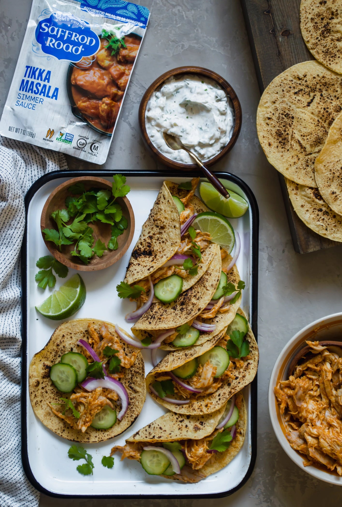 Chicken Tikka Tacos with Cilantro-Mint Yogurt Sauce