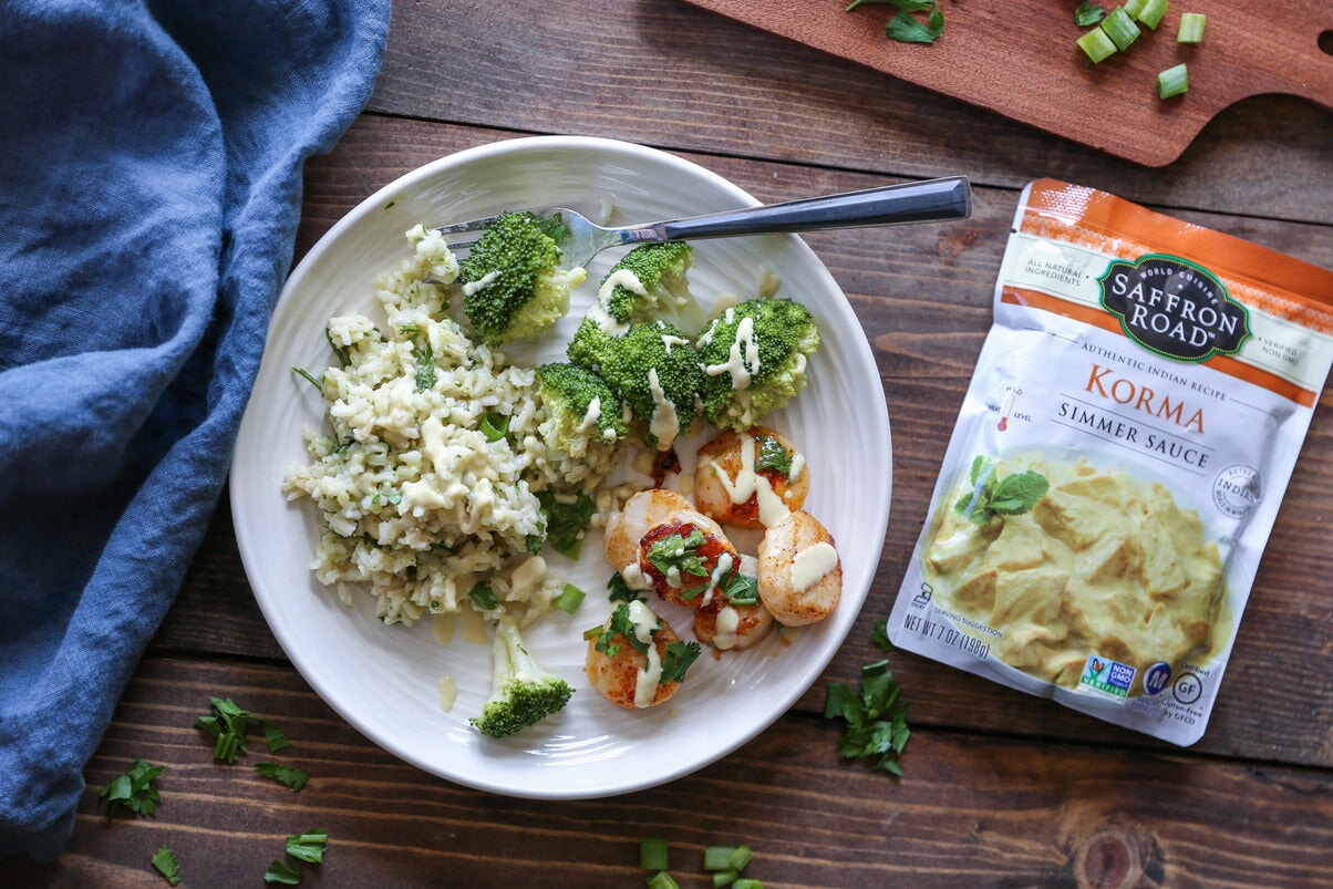 Coconut Curry Korma Seared Scallops with CilantroLime Rice Saffron Road