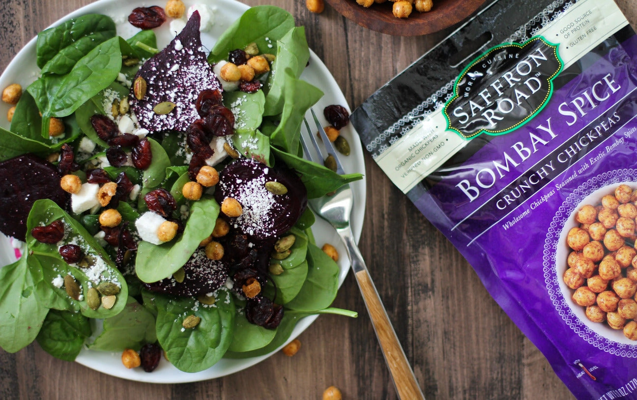 Roasted Beet Spinach Salad with Orange Balsamic Vinaigrette