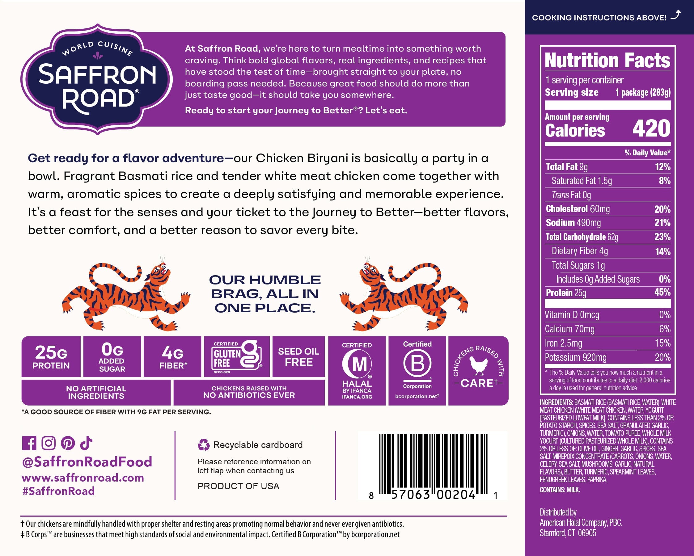 Chicken Biryani Frozen Meal Frozen Dinners saffron-road-b2c
