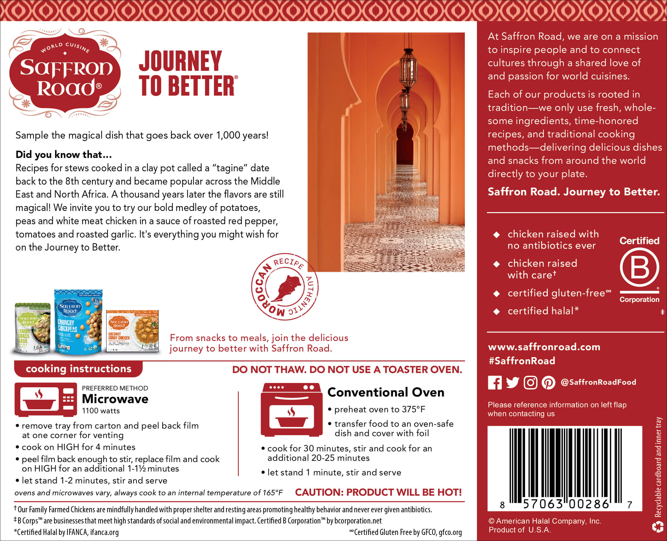 Moroccan-Inspired Chicken and Potatoes Frozen Meal Frozen Dinners saffron-road-b2c
