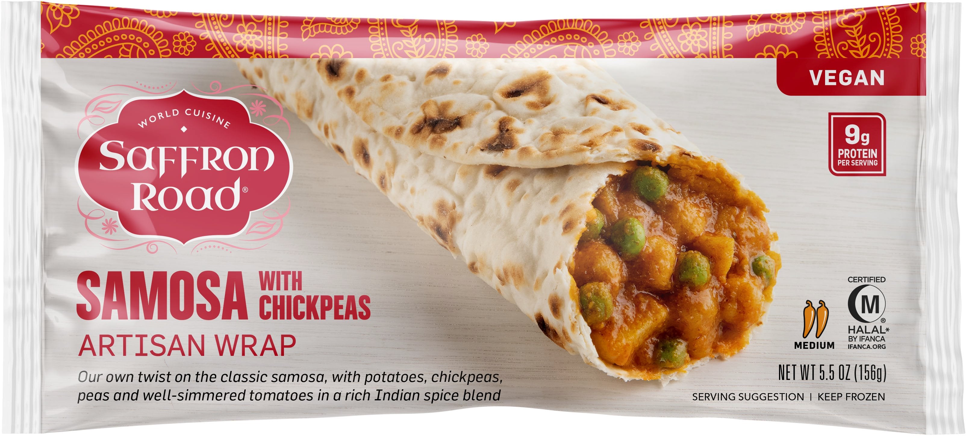 Samosa with Chickpeas Frozen Artisan Burrito Wrap Frozen Dinners saffron-road-b2c 