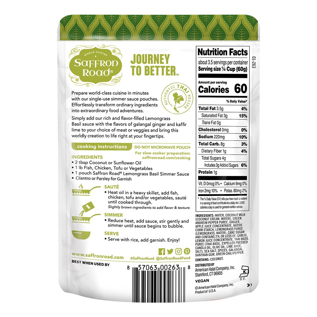 Lemongrass Basil Simmer Sauce 4 Pack Simmer Sauce saffron-road-b2c