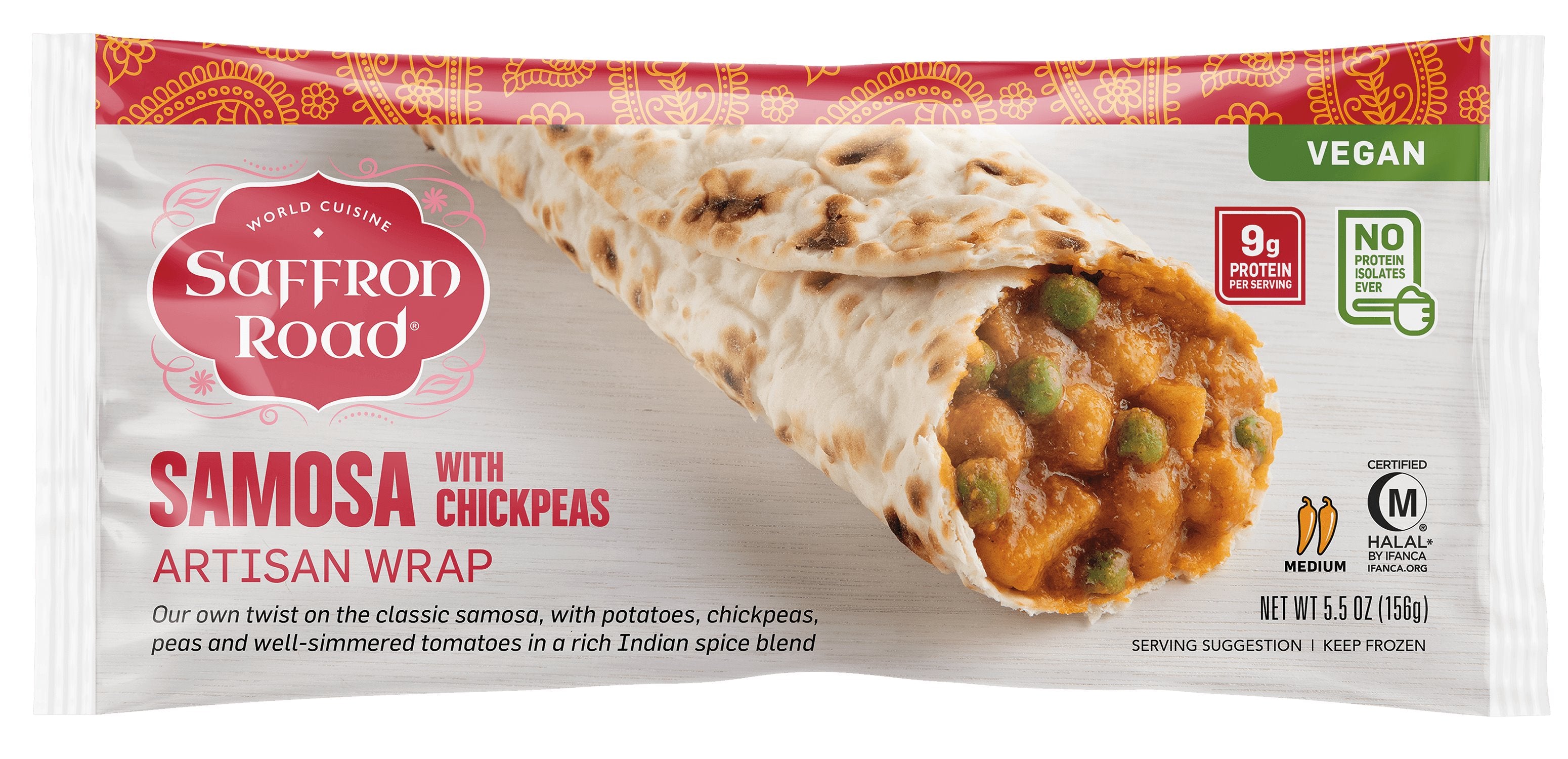 Samosa with Chickpeas Frozen Artisan Burrito Wrap Frozen Dinners saffron-road-b2c 5.5 oz 