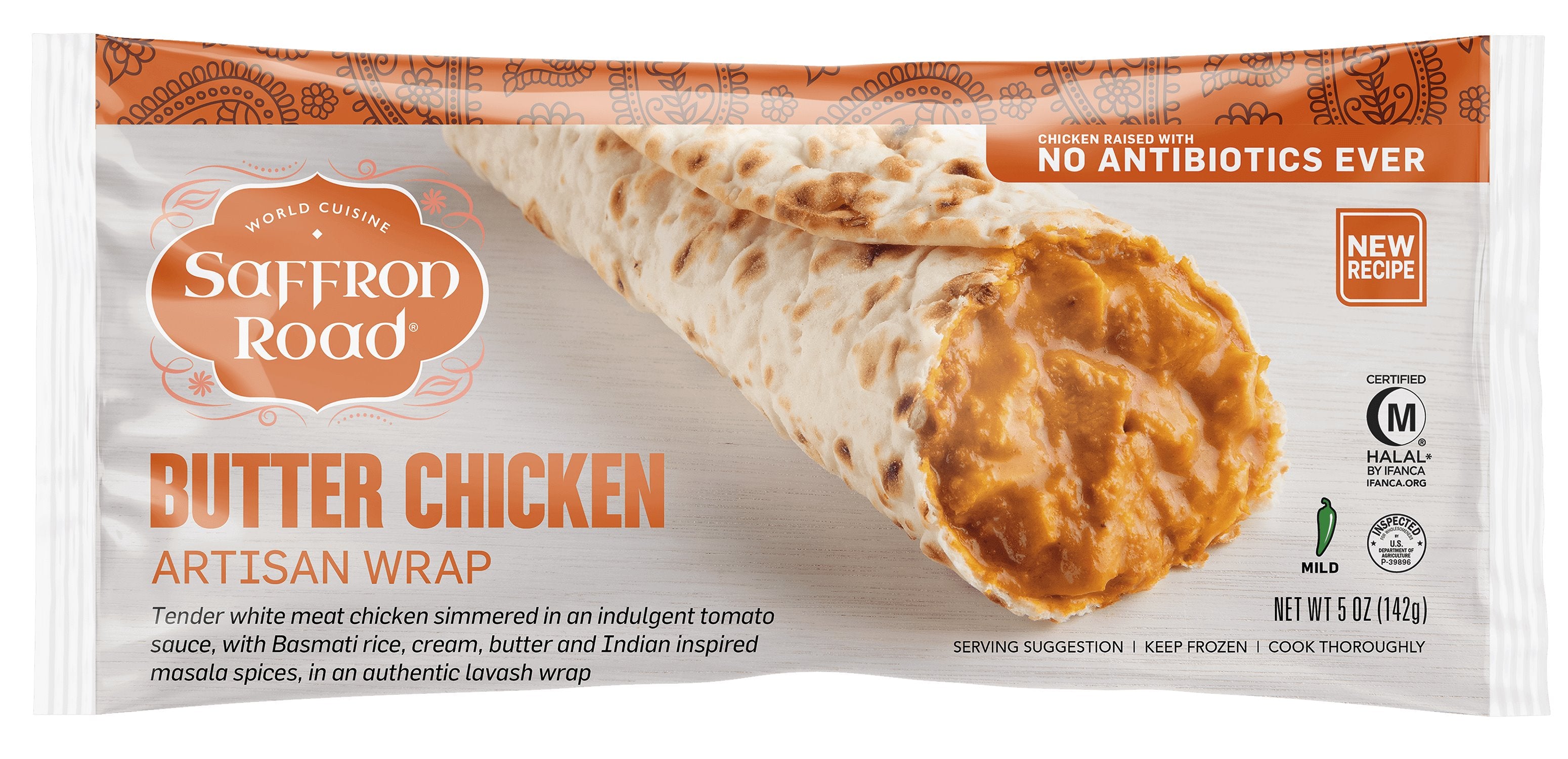 Butter Chicken Frozen Artisan Burrito Wrap Frozen Dinners saffron-road-b2c 5 oz