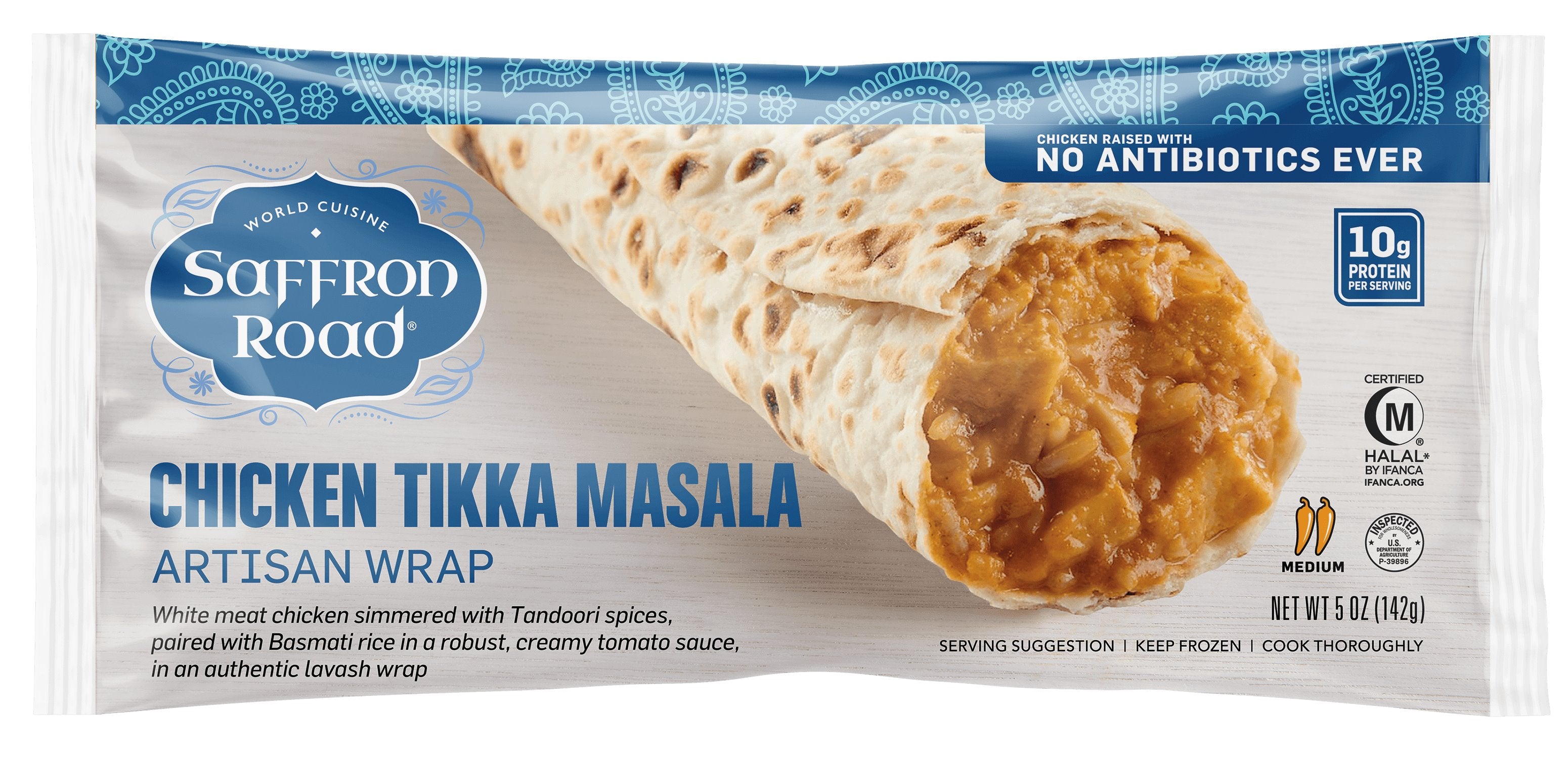 Chicken Tikka Masala Frozen Artisan Burrito Wrap Frozen Dinners saffron-road-b2c 5 oz