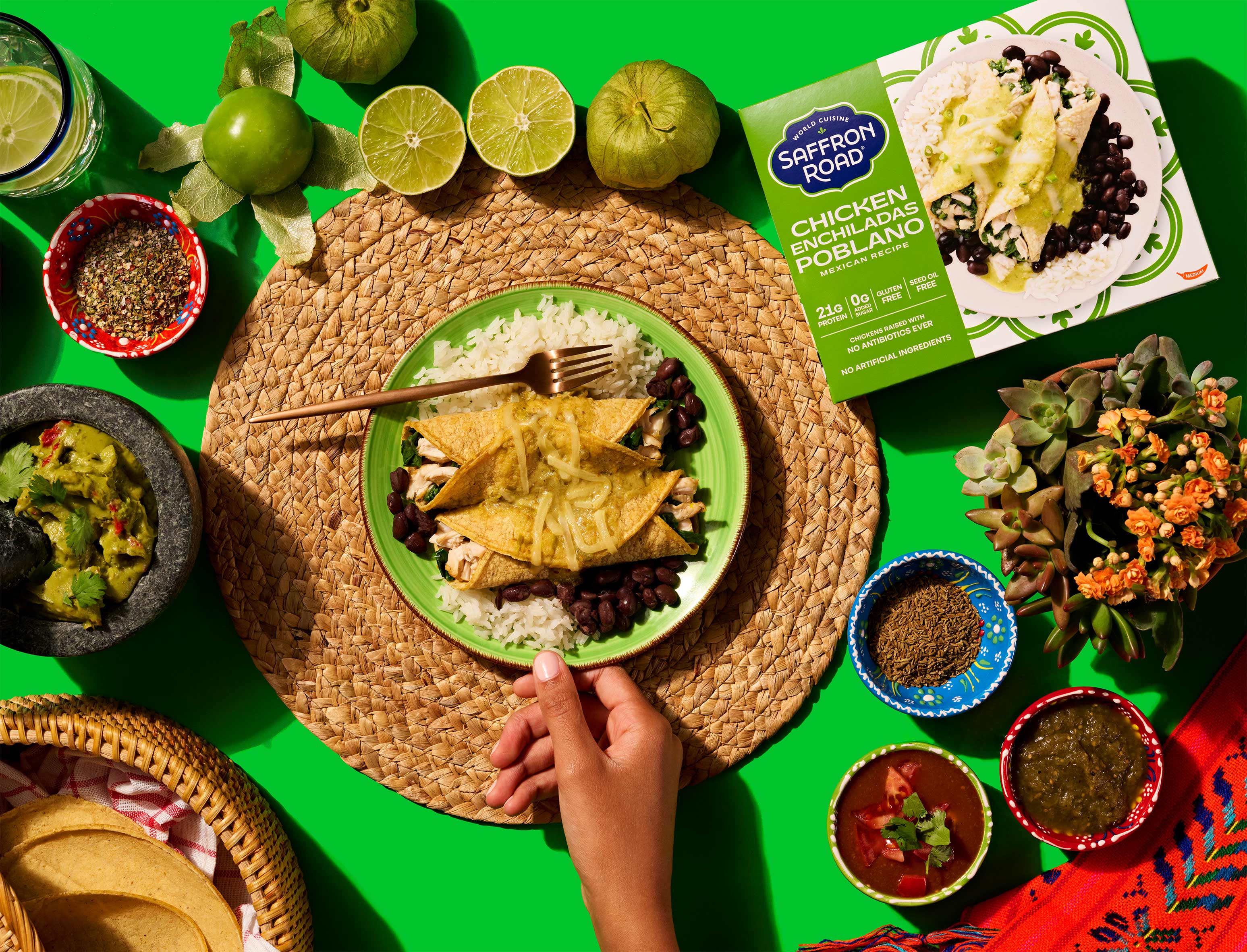Chicken Enchiladas Poblano Frozen Dinners saffron-road-b2c