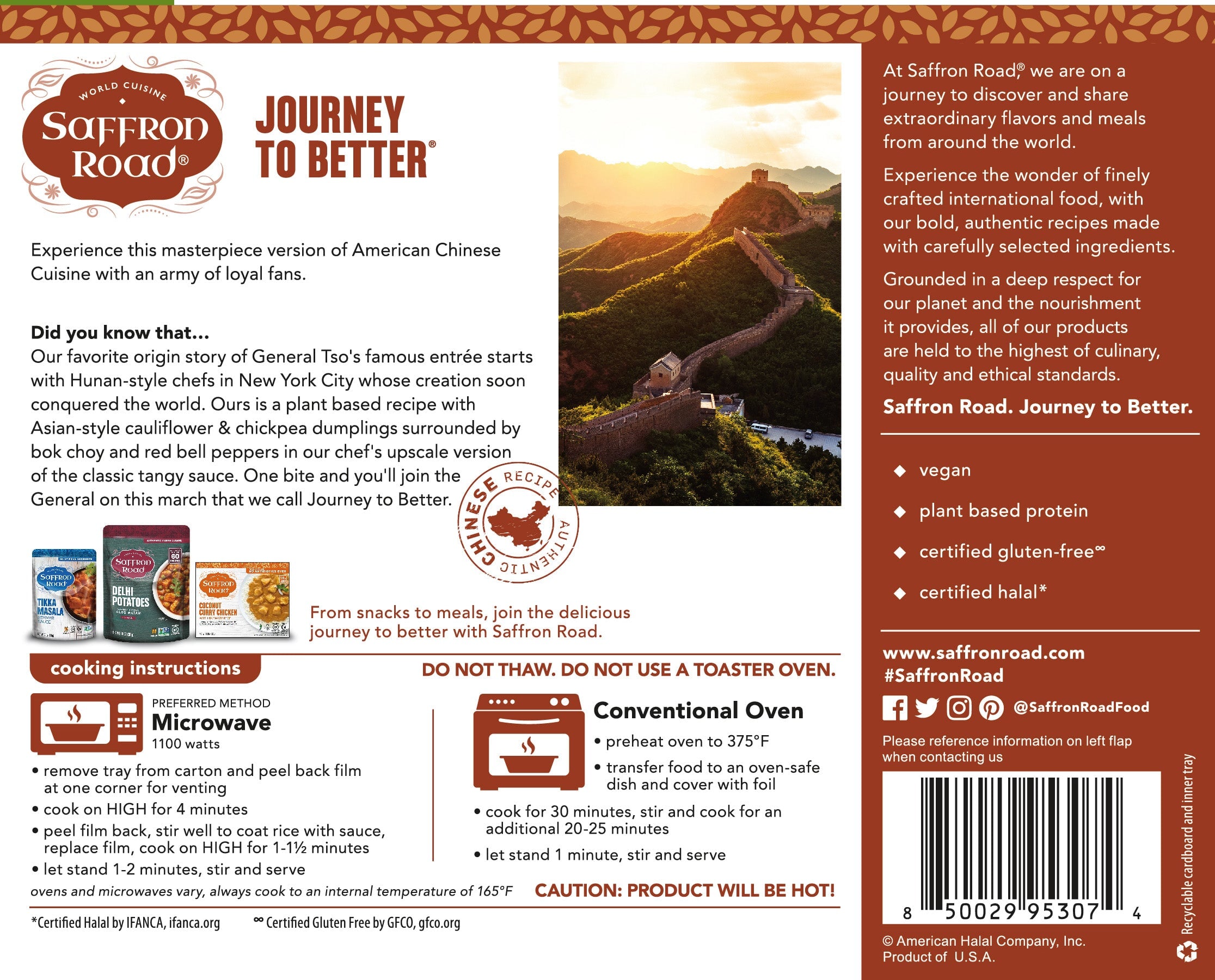 Plant-Based General Tso's Frozen Meal Frozen Dinners saffron-road-b2c