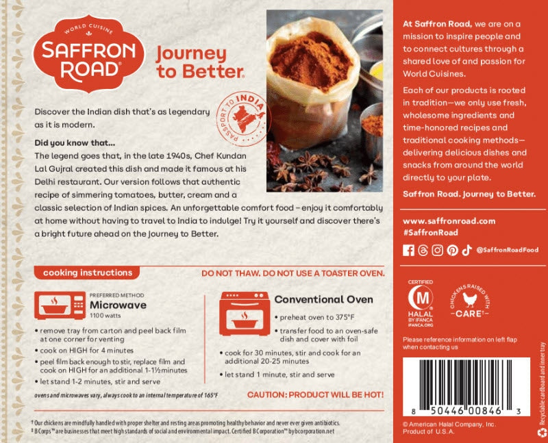 Butter Chicken Frozen Meal Frozen Dinners saffron-road-b2c 