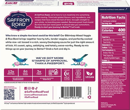 Bibimbap Mixed Veggie & Rice Bowl Frozen Dinners saffron-road-b2c 