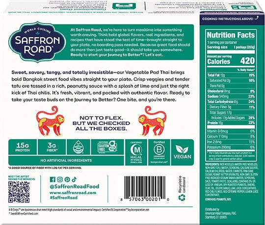 Vegetable Pad Thai Frozen Dinners saffron-road-b2c 