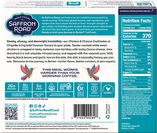 Chicken & Cheese Enchiladas al Chipotle Frozen Dinners saffron-road-b2c 