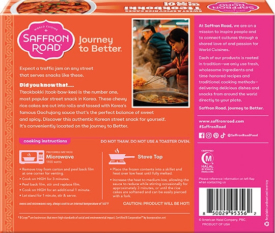 Korean Sweet & Spicy Rice Cakes Tteokbokki Frozen Dinners Saffron Road 